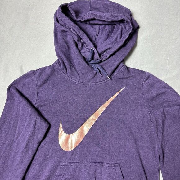 Nike Hoodie Women Medium Club Funnel Center Swoosh Purple Pullover - Picture 6 of 11